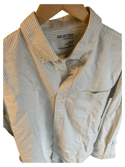 Selected Homme Herren Freizeithemd Langarm Grün Gestreift Baumwolle Gr. 42