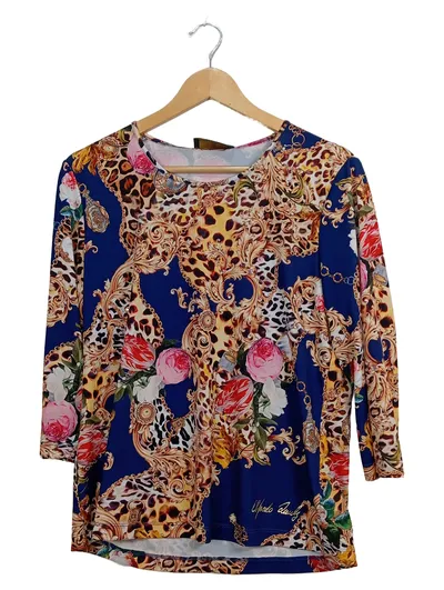 Alfredo Pauly Damen Bluse Tierdruck 3/4 Arm Luxus Freizeit Blau Gr. 40