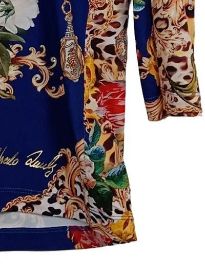 Alfredo Pauly Damen Bluse Tierdruck 3/4 Arm Luxus Freizeit Blau Gr. 40