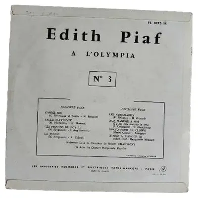 Édith Piaf à l'Olympia N°3 Vinyl LP Columbia FS 1075 Live