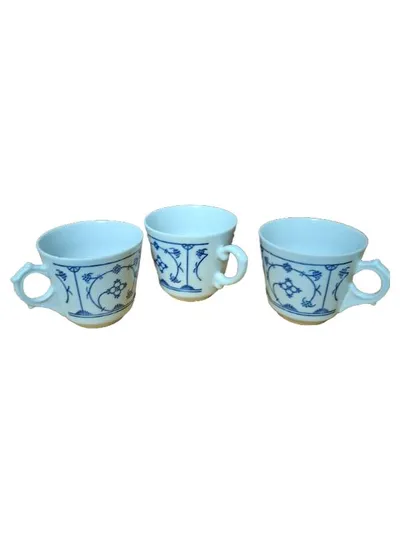 Jäger Eisenberg Kaffeetassen 3er Set Blau Saks Porzellan Weiß Florales Muster
