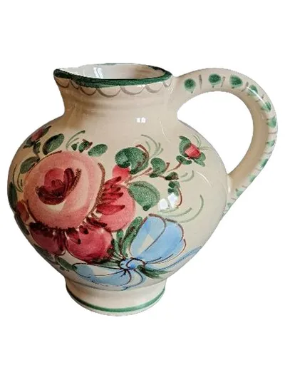 Ulmer Keramik Vase 212/3 bauchig traditionell Blumenmuster beige 16 cm