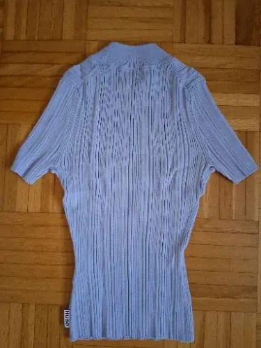 HUGO Damen Strickpullover Rippstrick Kurzarm Blau Gr. S 36