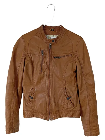 Maze Damen Lederjacke Biker Stil Braun Gr. M 38 Echtleder Freizeit Herbst Winter