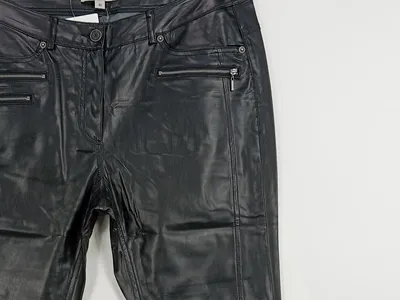 Comma Lederhose Skinny Damen Kunstleder Schwarz Gr. 42 Biker Reißverschluss