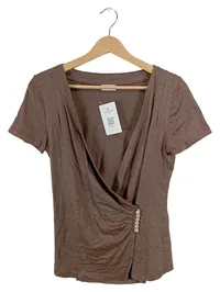 Brunello Cucinelli Damen Wickelshirt Bluse Gr. M Braun Leinen Elegant 1