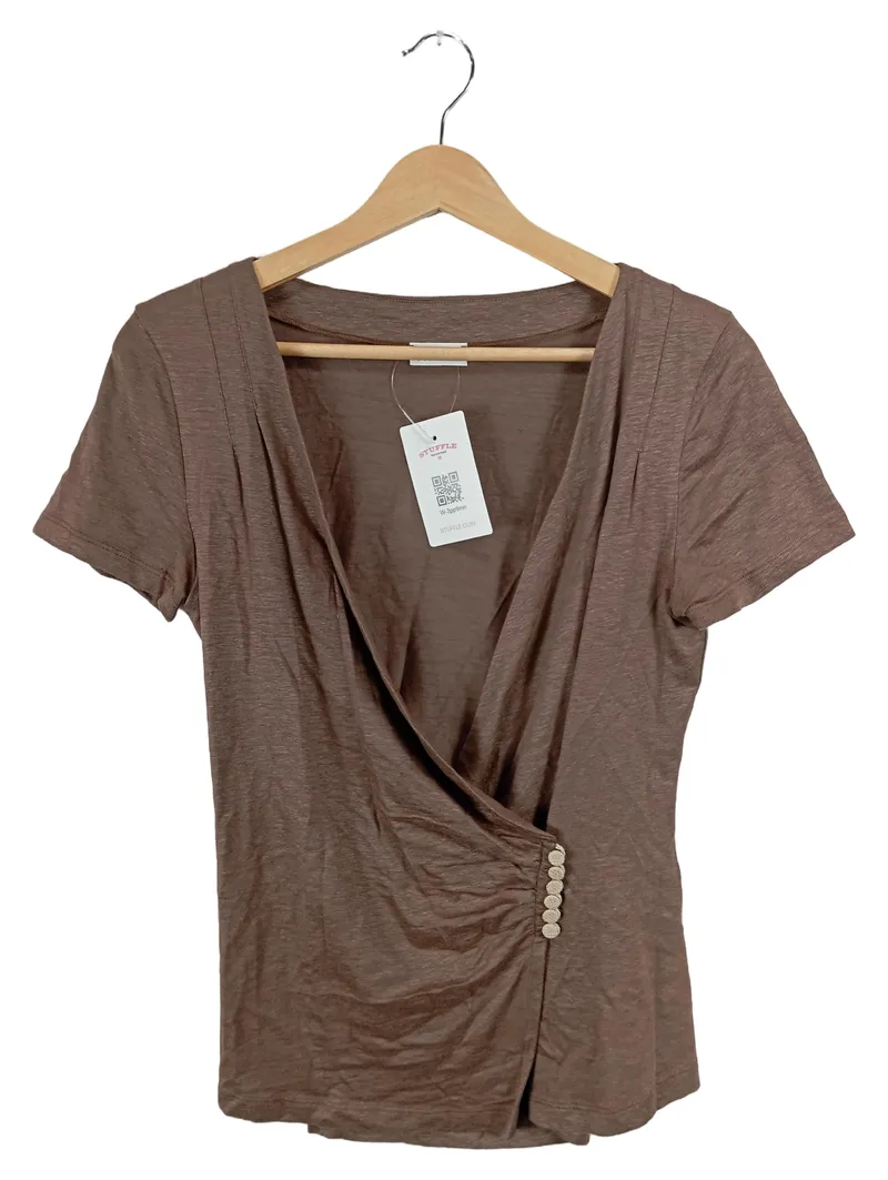Brunello Cucinelli Damen Wickelshirt Bluse Gr. M Braun Leinen Elegant 1