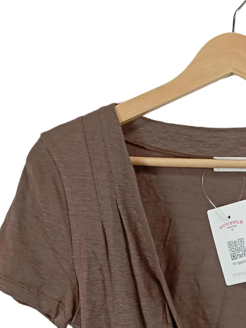Brunello Cucinelli Damen Wickelshirt Bluse Gr. M Braun Leinen Elegant 5