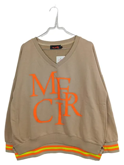 Miss Goodlife Damen Pullover Schriftzug V-Ausschnitt Beige Gr. S