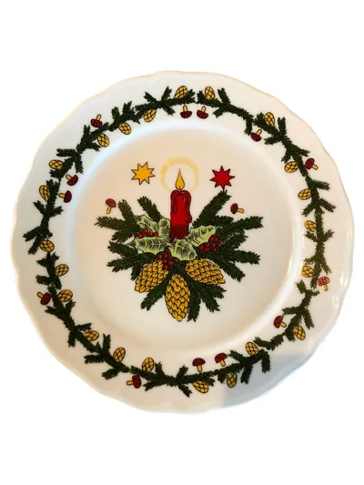 Tirschenreuth Weihnachtsteller Porzellan Kerze Tannenzweige 19 cm Sammelteller