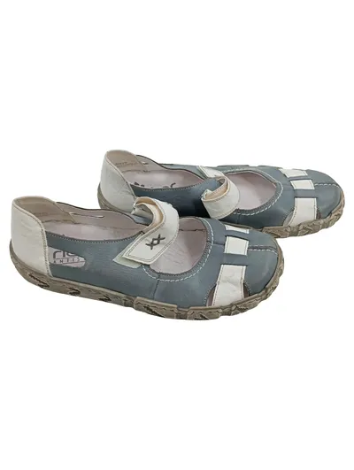 Rieker Antistress Damen Sandalen Leder Blau Weiß Gr. 38 Klettverschluss