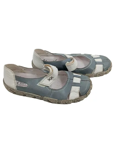 Rieker Antistress Damen Sandalen Leder Blau Weiß Gr. 38 Klettverschluss