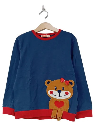 Denokids Pullover Kinder Gr. 122 Bär Tiermotiv Applikation Blau Langarm