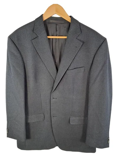 Benvenuto Sakko Herren Grau Gestreift Business Schurwolle Gr. 52 XL