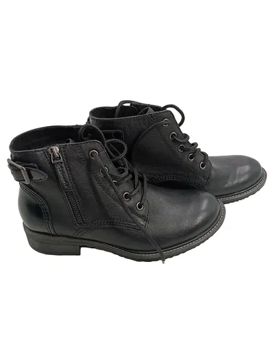 Tamaris Damen Schnürstiefelette Schwarz Leder Gr. 37 Boots Stiefelette