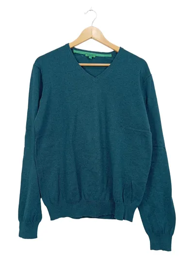 Rudolfs Herren Pullover V-Ausschnitt Petrol Baumwolle Gr. L