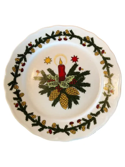 Tirschenreuth Weihnachtsteller Porzellan Kerze Tannenzweige 19cm