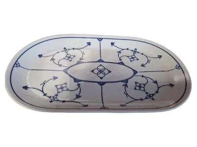 Jäger Eisenberg Servierplatte Indisch Blau Strohblume Porzellan 33x20cm