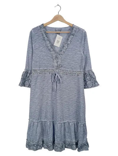 Amy Vermont Spitzenkleid Damen 3/4-Arm Midikleid Blau Meliert Gr. 40