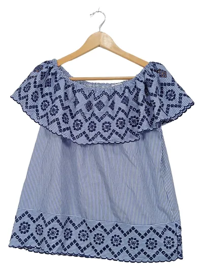 Cartoon Damen Bluse Gr. 38 Blau Weiß Gestreift Stickerei Schulterfrei