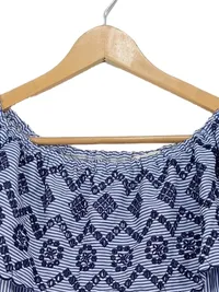 Cartoon Damen Bluse Gr. 38 Blau Weiß Gestreift Stickerei Schulterfrei 2