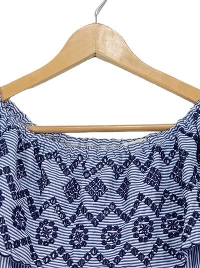 Cartoon Damen Bluse Gr. 38 Blau Weiß Gestreift Stickerei Schulterfrei