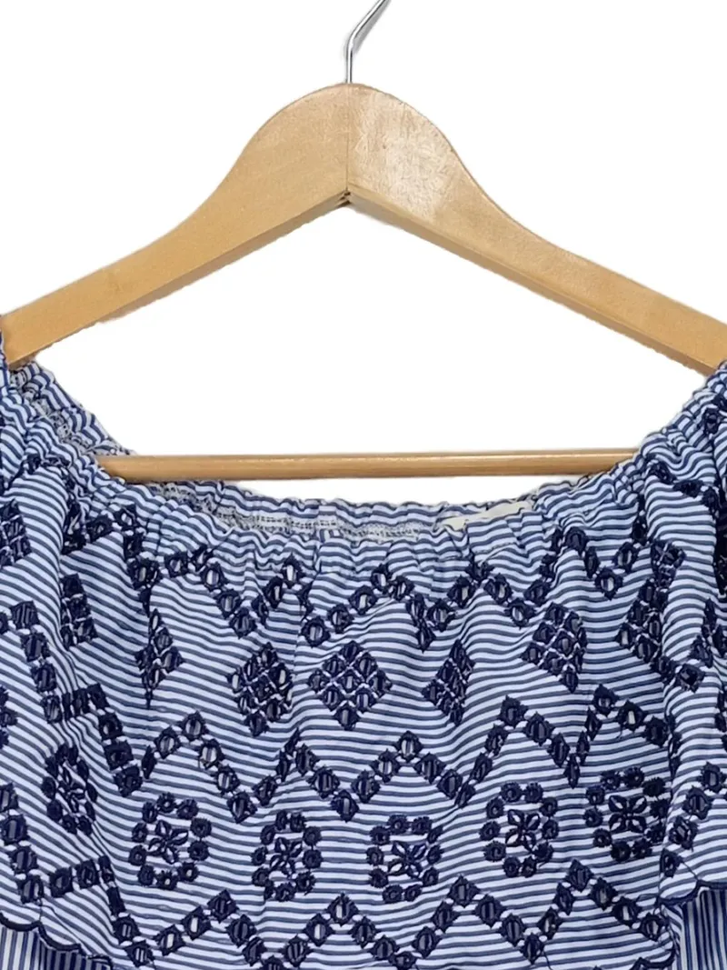 Cartoon Damen Bluse Gr. 38 Blau Weiß Gestreift Stickerei Schulterfrei 2