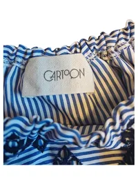 Cartoon Damen Bluse Gr. 38 Blau Weiß Gestreift Stickerei Schulterfrei 4