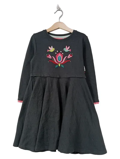 sigikid Mädchen Sweatkleid Blumenmuster Grau Gr. 122 Baumwolle Stickerei