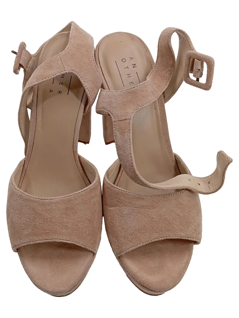 Another A Plateausandalen Damen Blockabsatz Wildleder Beige Gr. 38 2