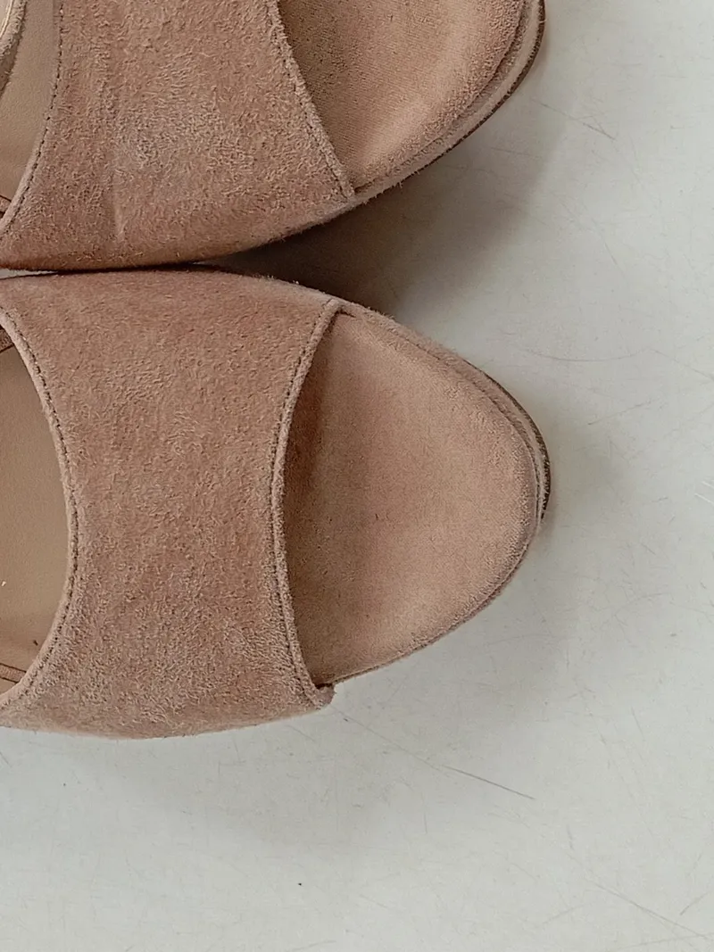 Another A Plateausandalen Damen Blockabsatz Wildleder Beige Gr. 38 4