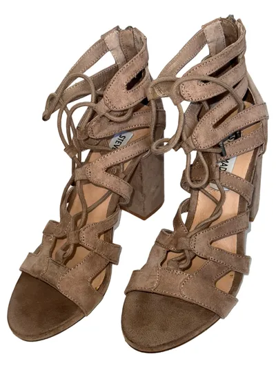 Steve Madden Gal Sandaletten Wildleder Schnürung Elegant Beige Gr. 37,5