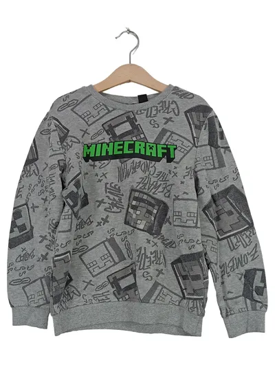 Minecraft Kinder Pullover Sweatshirt Gr. 128 Grau Gaming Motiv