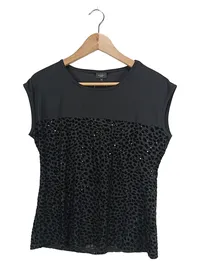 Bexleys Woman Damen Top Gr. 42/XL Schwarz Pailletten Elegant Party Tierdruck 1