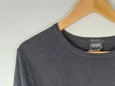 Smog Herren Pullover Basic Grau Langarm Rundhals Baumwolle Gr. S