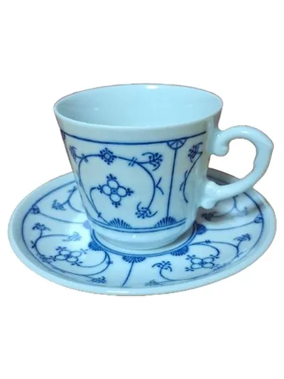 Kahla Tasse Untertasse Blau Saks Porzellan Blumen Traditionell Weiß 7cm