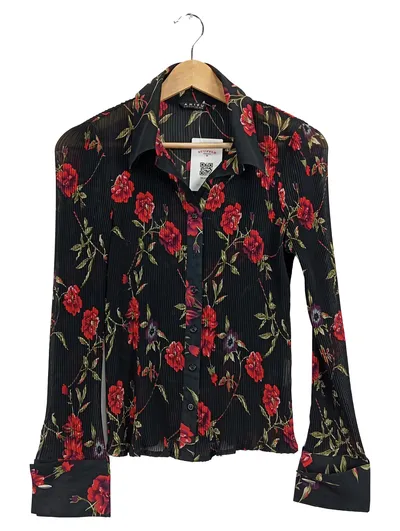 AMISU Damen Bluse Langarm Blumenmuster Romantisch Schwarz Gr. 42/XL