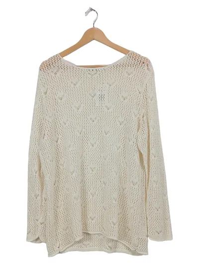 CANDA C&A Damen Strickpullover XXL Lochmuster Beige Häkel-Optik