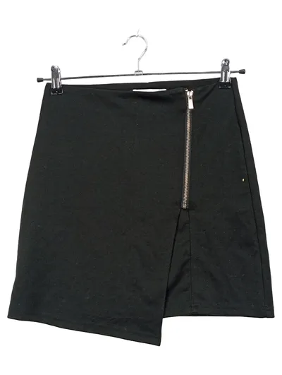 ICHI Damen Minirock Schwarz XS Asymmetrisch Reißverschluss Detail