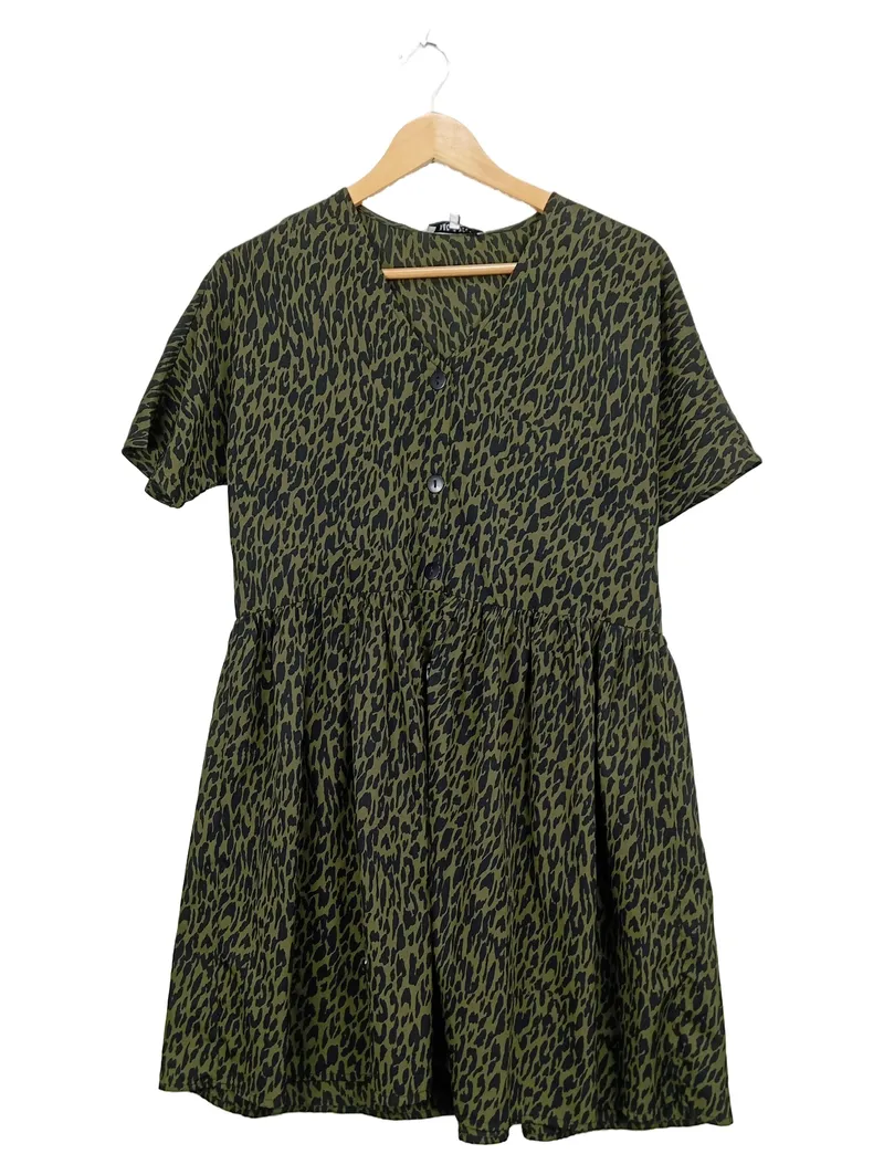 ABOUT YOU Damen Freizeitkleid Leo-Muster Oliv Gr. 38/M Kurzarm 1