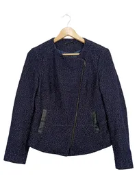 HUGO BOSS Damen Jacke Gr. 38 Blau Tweed Biker Stil Wolle 1