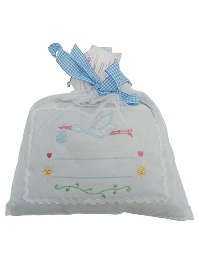 Die Spiegelburg Baby Kissen Storch Junge Blau Baumwolle 25x25 cm