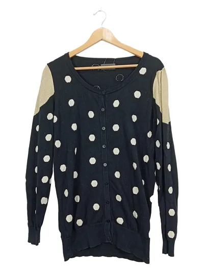 Nümph Damen Strickjacke Gr. 42/XL Schwarz Punkte Gold Schultern