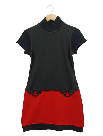 Morgan Damen Strickkleid Gr. 38/M Schwarz Rot Stehkragen Kurzarm