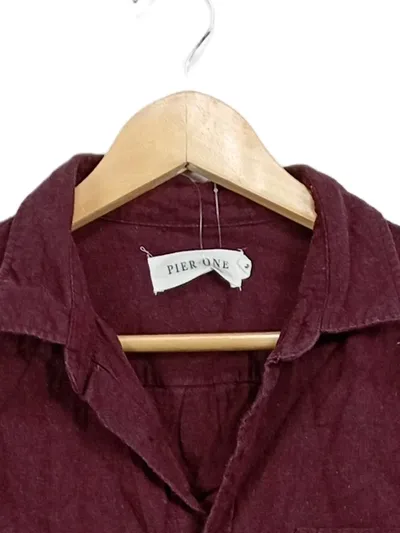 Pier One Herren Freizeithemd Gr. M Bordeaux Rot Langarm Casual