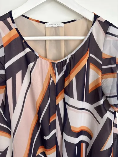 Patrizia Pepe Damen Bluse Kurzarm Gr. 38 M Elegant Geometrisch Mehrfarbig