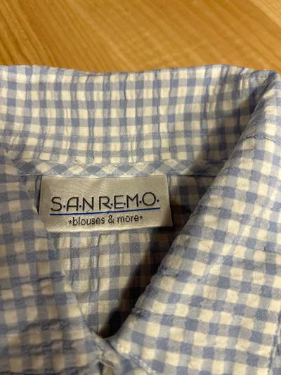 San Remo Damen Hemdbluse Gr. 42/XL Blau Weiß Kariert Ärmellos