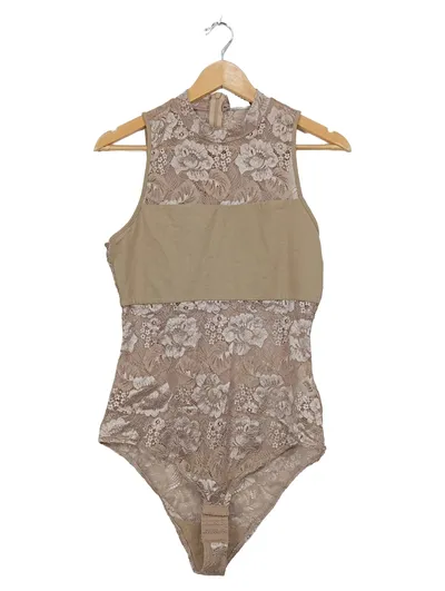 Urban Classics Damen Body Spitze Stehkragen Beige Gr. L Elegant