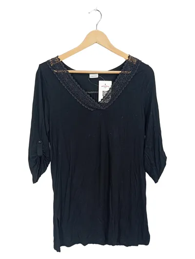 LASCANA Damen Tunika Top Gr. S schwarz Häkelbesatz 3/4-Arm