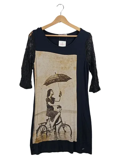 Anna Field Tunikakleid Gr. 38 M Vintage Grafik Spitze Freizeitkleid Schwarz